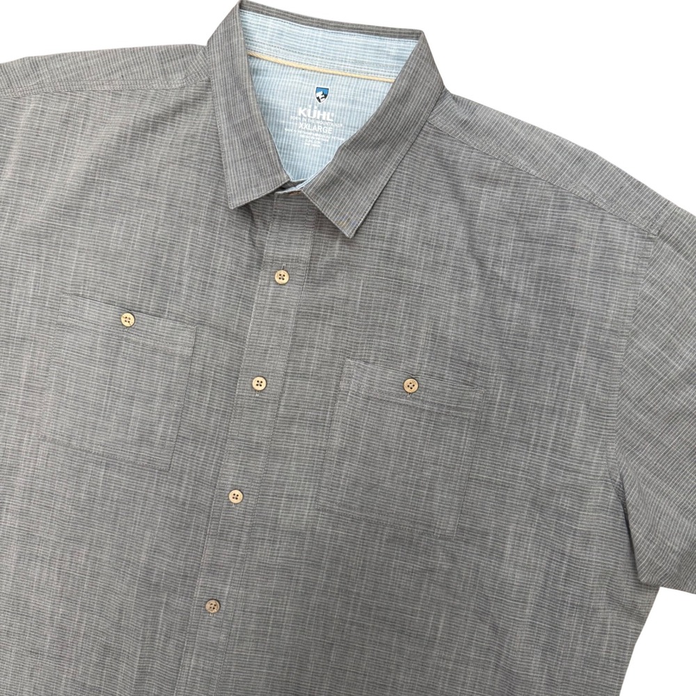 Kuhl Karib Shirt Mens XXL Gray Short Sleeve Button Down Pockets Hiking 7460
